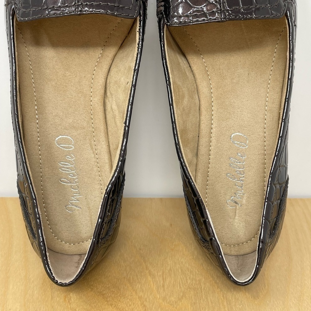 Michelle D Vegan Leather Crocodile Embossed Black Loafers Size 8.5 - Picture 5 of 9